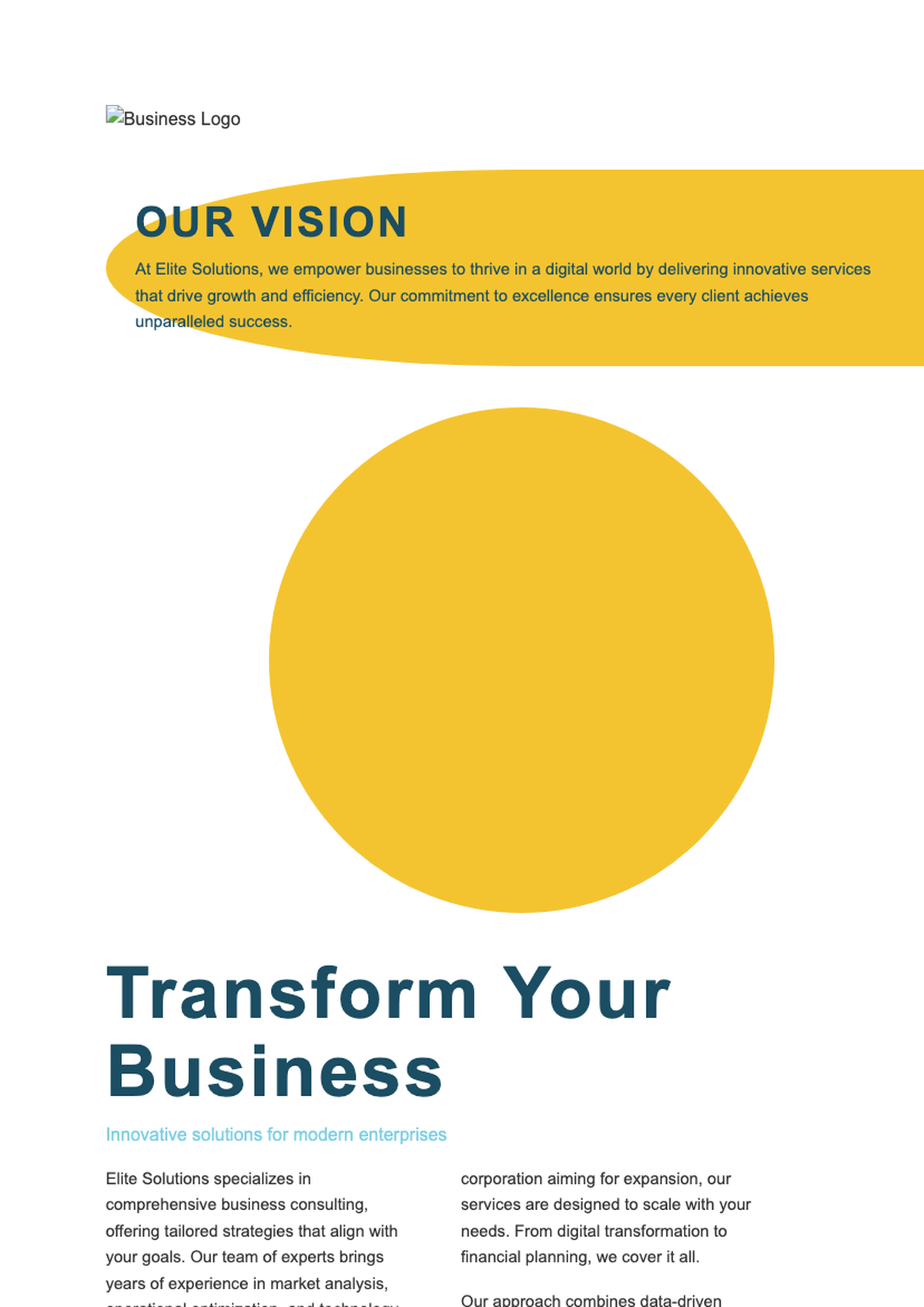 Modern business flyer with circular photo and blue yellow design_variant_2